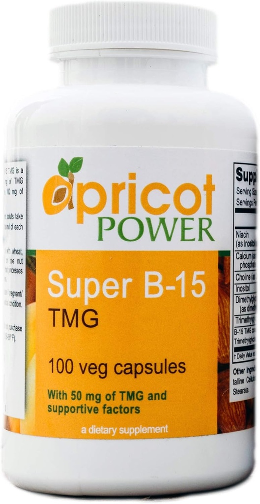 Potere di albicocca Super B-15 Acido pangamico non tossico - Livelli di ossigeno di salute & energia - 100 tappi di veg