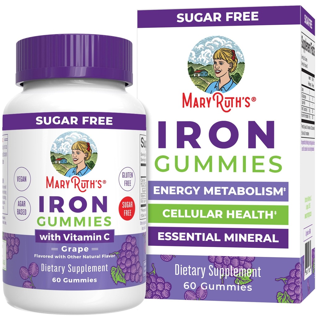 MaryRuth Organics Iron Gummies per 14+ con vitamina C per l'assorbimento | Sugar Free | Gummy Iron Supplement + VIT C | Metabolismo energetico | Salute cellulare | Supporto immunitario | Vegan | Non-GMO | 60 Count