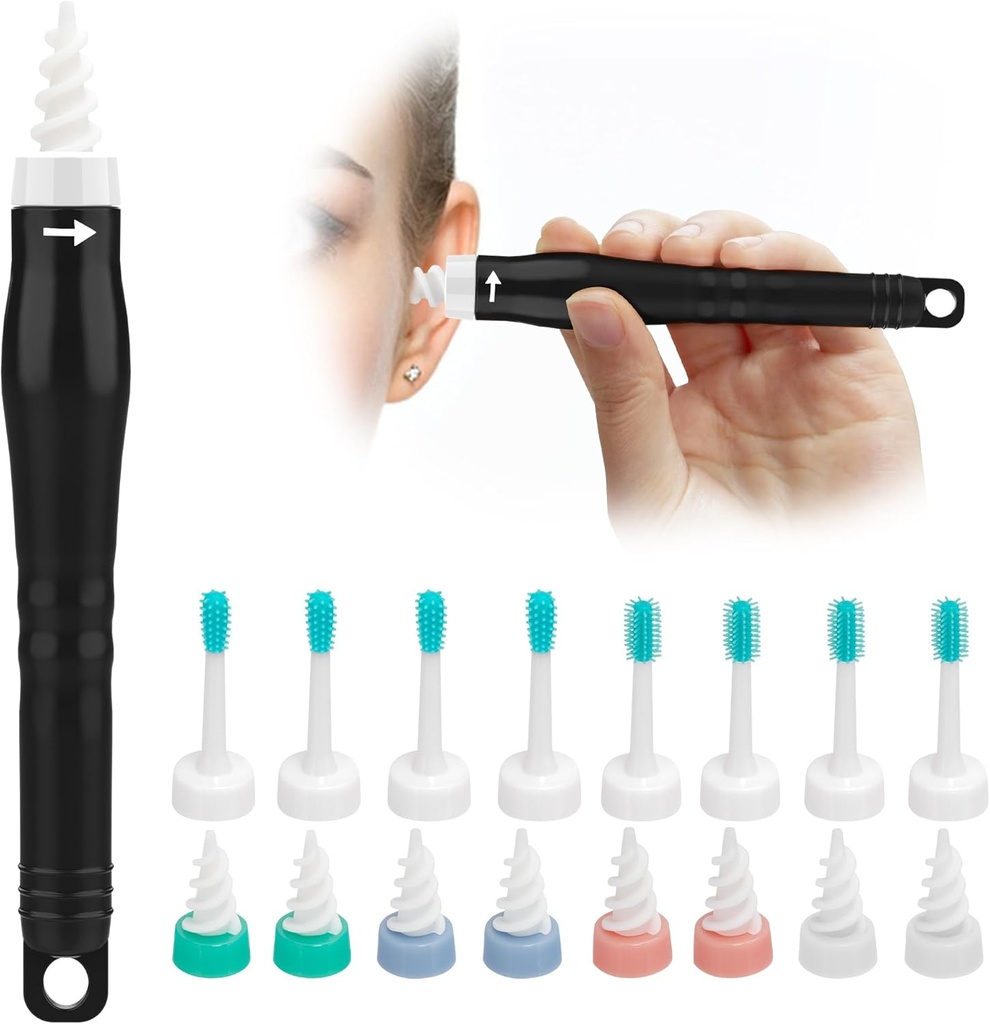 Q Grips Ear Wax Removal Tool 2025 Spiral Ear Wax Kit di rimozione della cera riutilizzabile e lavabile Q-Grips Ear Wax Remover Soft Silicone Spiral Ear Wax Kit di rimozione Contiene 3 tipi di strumenti di pulizia dell'orecchio