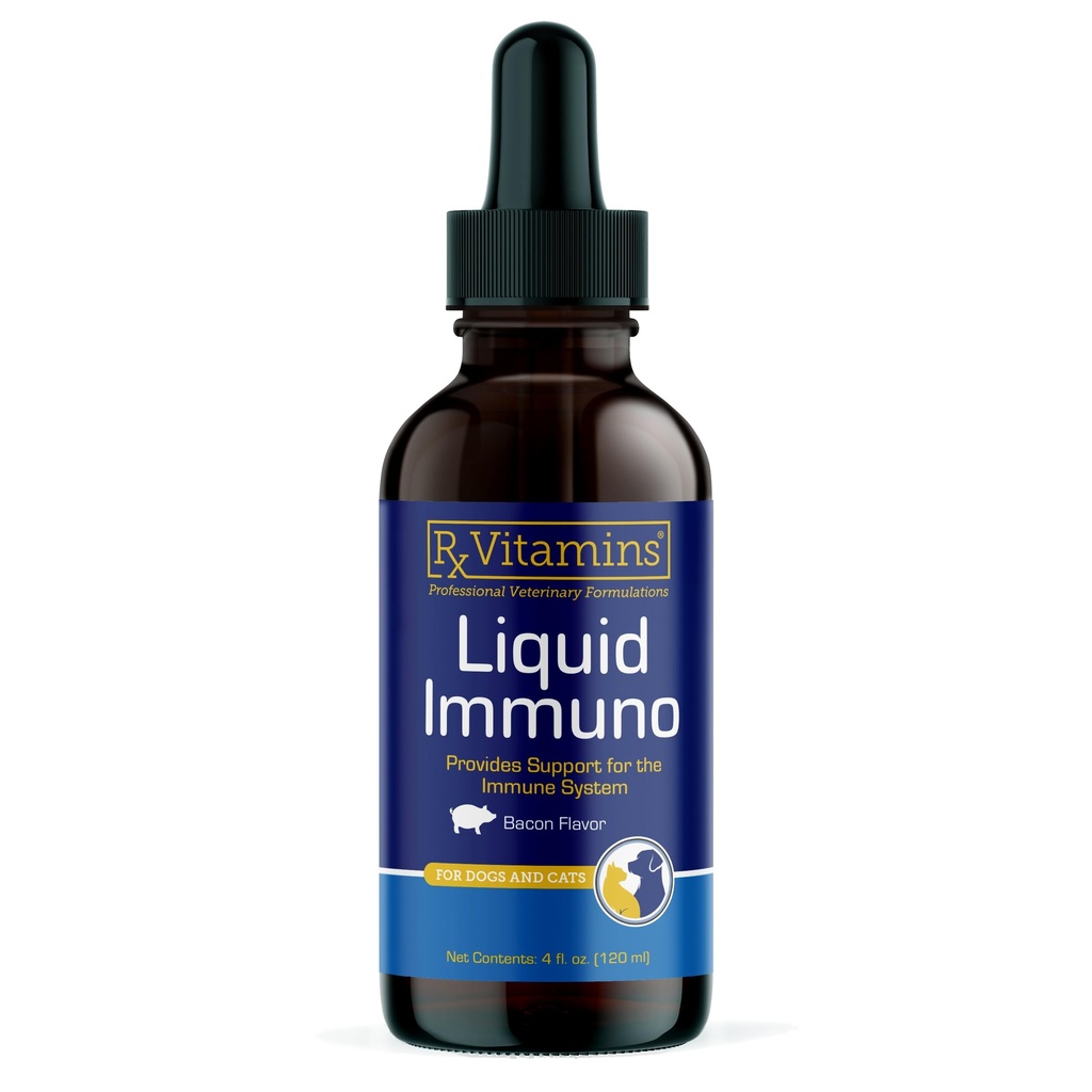 Rx Vitamins Liquid Immuno Dog & Cat Immune Support - Reishi Mushroom Supplemento per cani e gatti Plus L-Lysine - Integratori ideali per gli occhi, Integratori per l'immunità Booster per gli animali - 4 oz