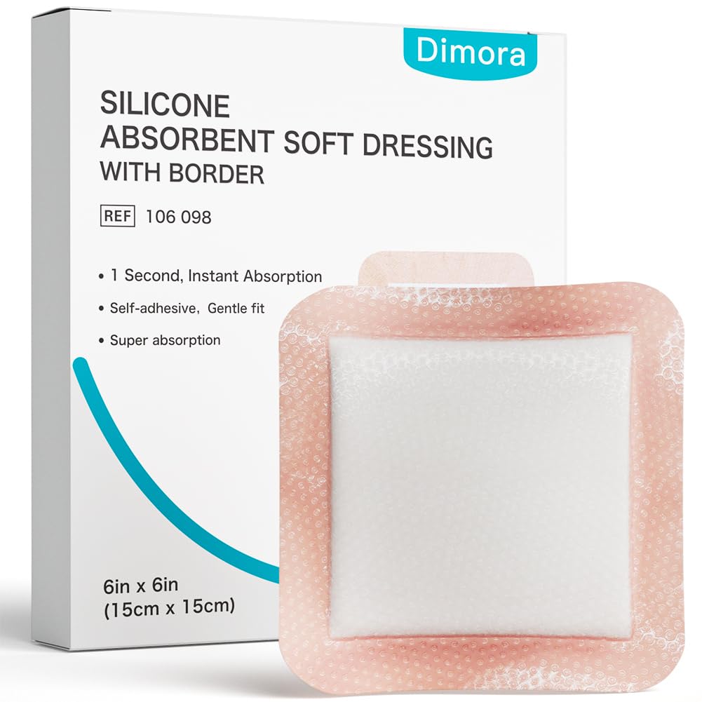 Dimora Silicone Super Absorbent Wound Dressings - Gentle Adesive Bandages con Polimero Ultrasorb,Heavy Exudate Wound Care Pads 6"X 6" 10 confezioni