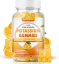 Citrato di potassio morbido 1000mg, Gummie di potassio senza zucchero per gli adulti Supporto Crampe di gambe &amp; salute del muscolo Alta potenza Supplemento di potassio Gummies Arancione Flavor 60 Conte