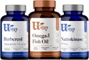 Utzy Naturals Berbercol | 500mg Citrus Bergamot (come Bergamonte) & Berberine, Nattokinase | 100mg + Omega 3 Fish Oil