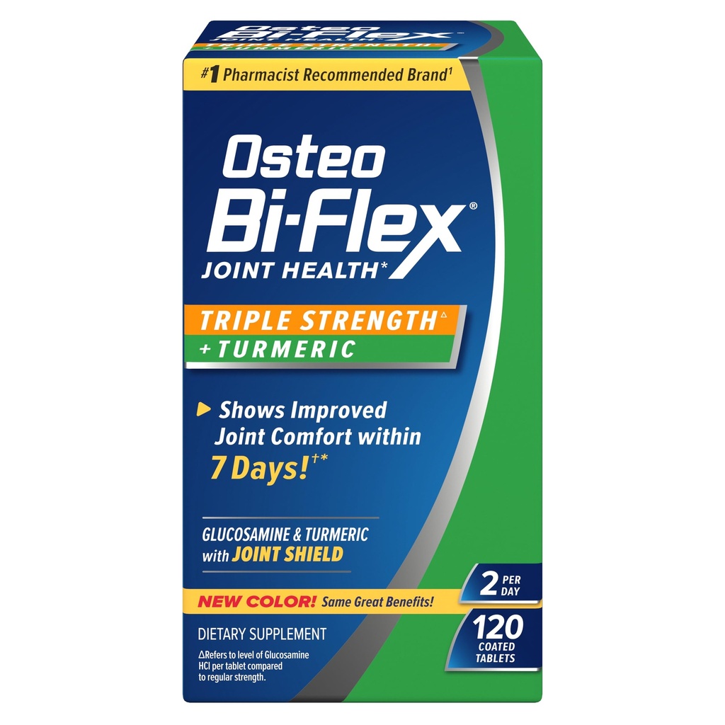 Osteo Bi-Flex Glucosamine Triple Strength Plus Turmeric Supplement con curcumina per il supporto congiunto e la gamma di movimento, 60 giorni di alimentazione, 120 compresse rivestite, Integratori nutrizionali congiunti