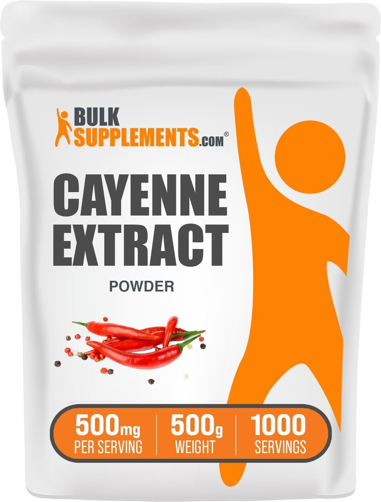 BulkSupplements.com Polvere di Estratto di Pepe di Cayenne - Supplemento di Capsaicina, Estratto di Capsicum - 500mg di Estratto di Cayenne per porzione, Supplemento Cayenne - Gluten Free (500 Grammi - 1.1 lbs)