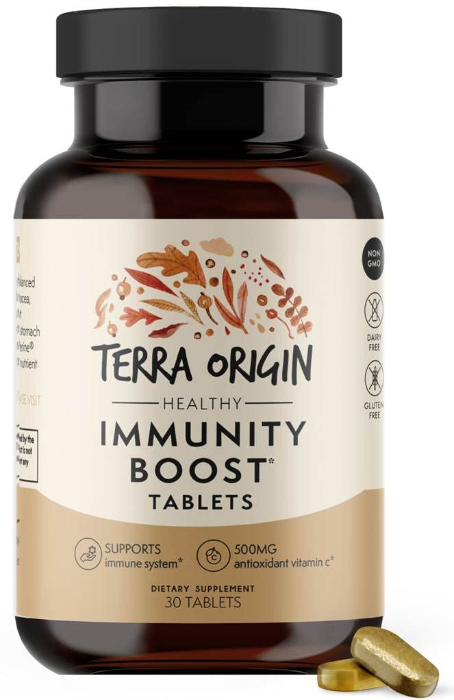 TERRA ORIGIN Immunity Support Supplemento | Vitamina C, D3, Zinc, Selenium, Turmeric, Echinacea, Ginger & Andrographis con BioPerine | Daily Immune Booster & Antioxidant Blend | 30 compresse