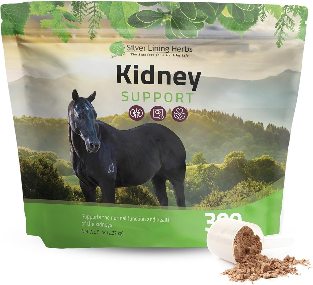 Silver Lining Herbs Kidney Support Supplemento per cavalli - Integratori di cavalli per la salute del rene e il supporto della vescica - Completo di camomilla, aglio, bacche di giubbino e altro - 5 lb (300 Serve)