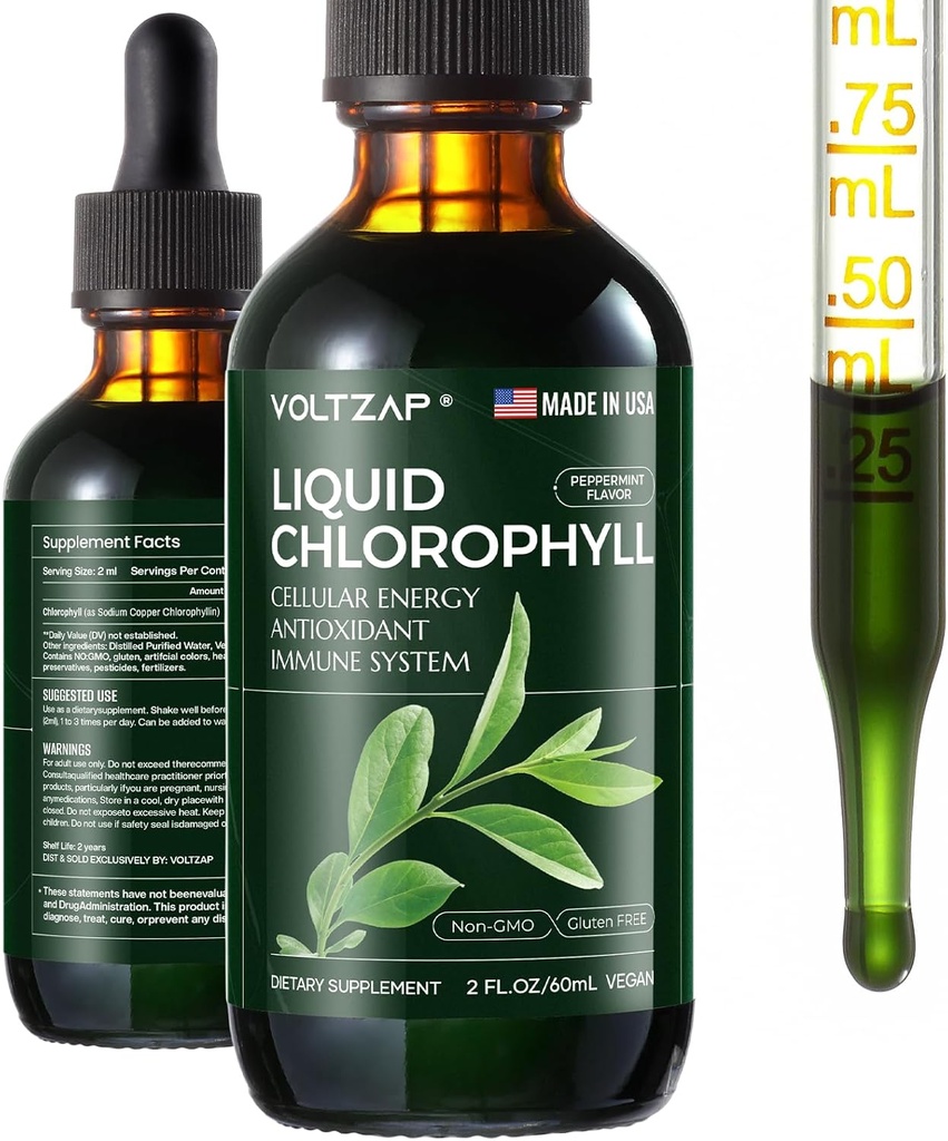 Gocce liquide di clorofilla - Supplementi di clorofilla liquida premium per il supporto immunitario, aumento di energia, supporto digestivo, Gut & Skin Health - Natural & Non-GMO & Vegan Mint aromaed 2fl.oz