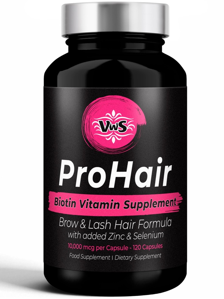 VWS Biotin 10.000 mcg Integratore alimentare w/Zinc & Selenium per promuovere la crescita dei capelli più spessi, unghie più forti e pelle sana per le donne e gli uomini, 120 capsule vegane