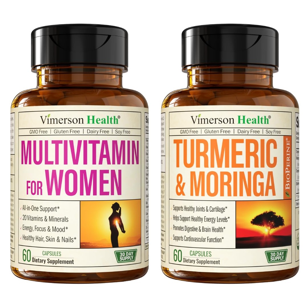 Vimerson Salute Multivitaminico femminile & Moringa Turmerico Supplemento per Supporto Immune, Energia, Mood, Capelli, Pelle, Unghie, Giunti e Digestione.