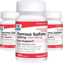 Scelta di qualità Ferro 65 mg (325 mg Ferrous Sulfate) Tavole di supplemento di sostegno del ferro ad alta potenza in 100 Conte Bottiglie (3 Pack)