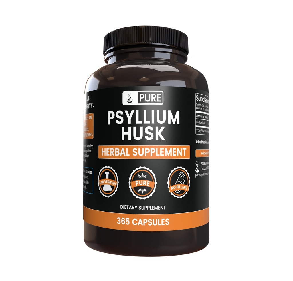 PURE ORIGINAL INGREDIENTI Psyllium Husk (365 capsule) Nessun filler di magnesio o di riso, sempre puro, verificato il laboratorio