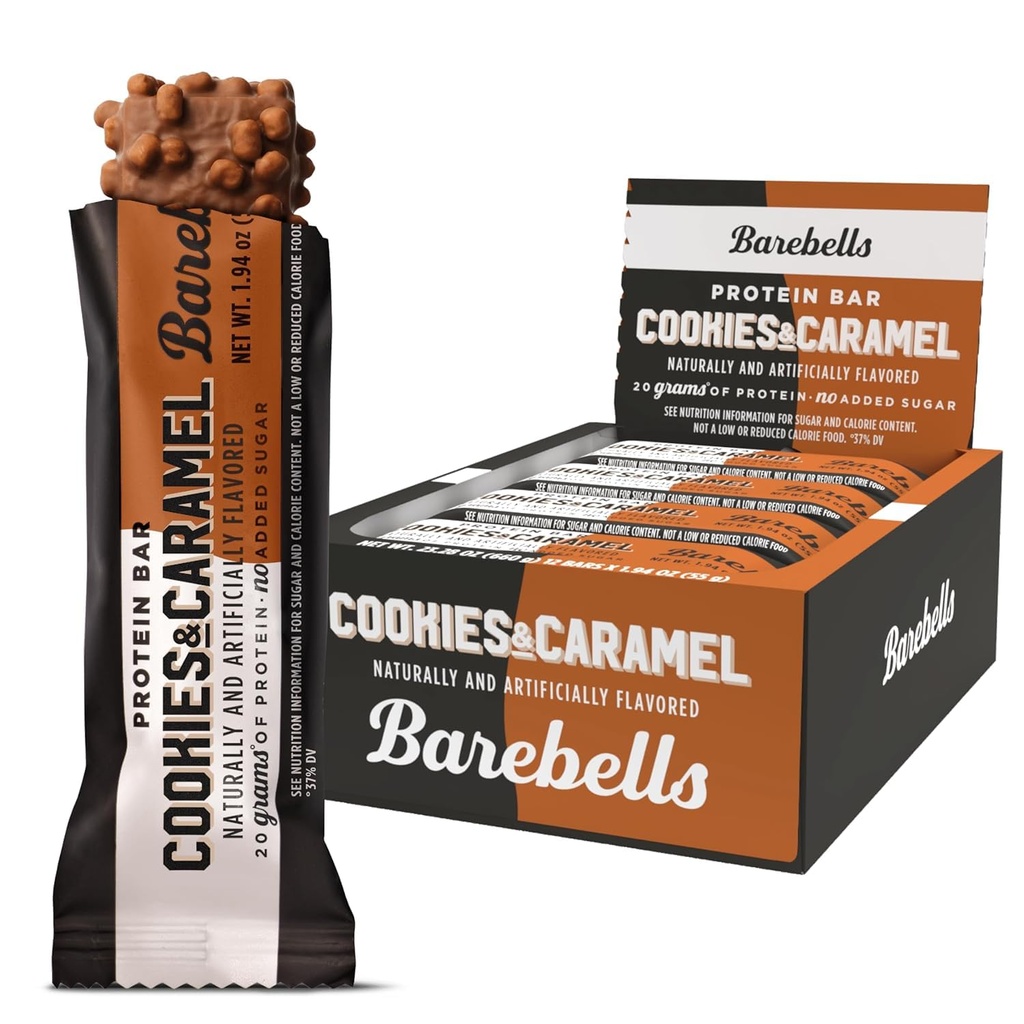 Barebells Protein Bars Cookies e Caramel - 12 Conte, 20g Alta Protein Treats - Chocolate Nutrition Bar con 1g Total Sugars - On-The-Go Colazione o Post-Workout Snack