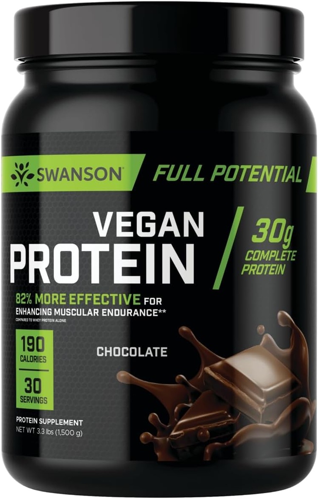 Swanson proteina vegana completa - aroma di cioccolato, polvere di proteine vegana completa per la costruzione e il recupero del muscolo - 30 g