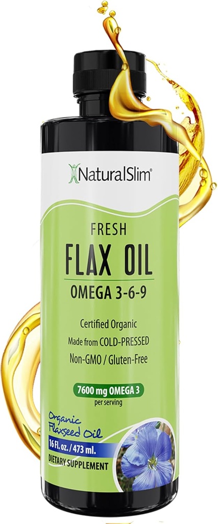 NaturalSlim Flaxseed olio liquido fresco gusto Flax olio Organico pressato a freddo &amp; High in Omega 3 6 9 Grassty Acid Flax Seed supplemento per cellule sane, capelli, pelle, & Nails - fresco gusto 16 fl. Oz.