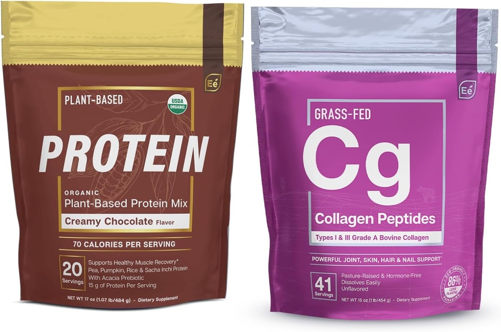 Polvere di peptidi di collagene idrolizzata & polvere di proteine di pea organica - miscela vegana cremosa | Joint, Skin, Hair, & Nail Support + miscela vegana a basso contenuto di carboidrati