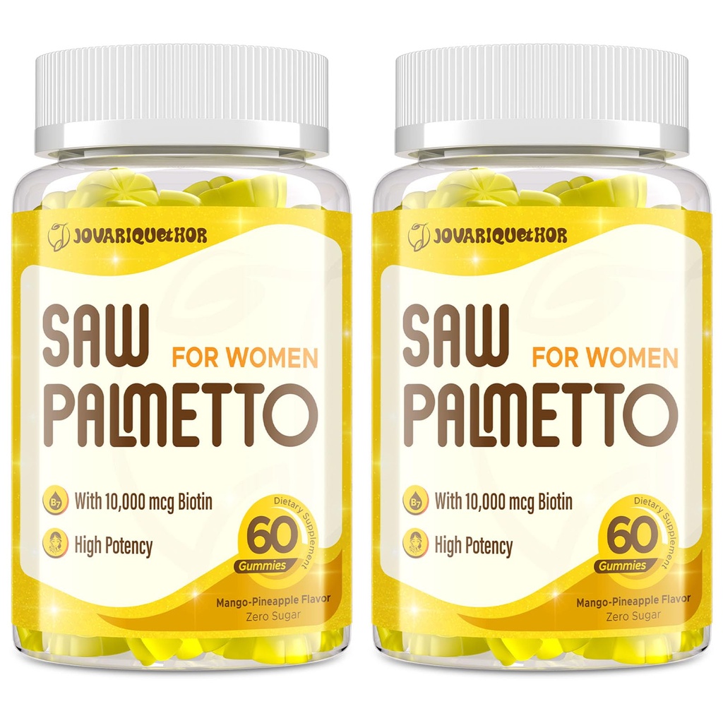 Saw Palmetto per le donne - DHT Blocker Hair Growth Supplement - 500mg Potent Saw Palmetto Gummies per capelli, pelle, unghie, benessere urinario - Mango-Pineapple Flavor - 120 Gummies