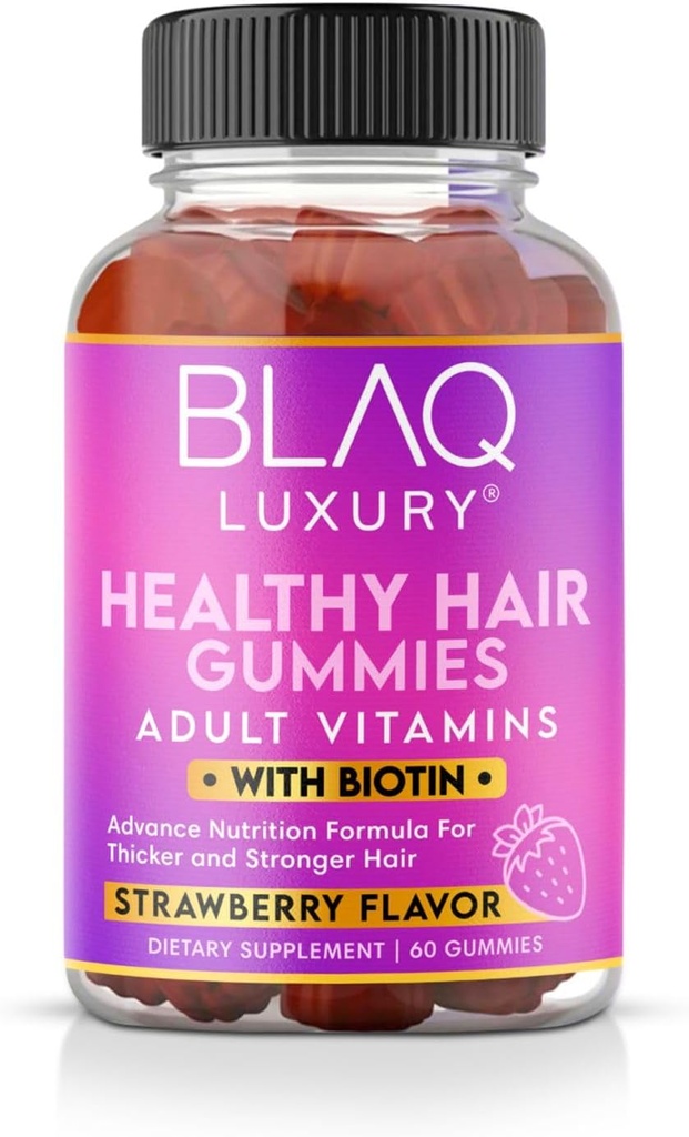 Blaq Luxury Biotin Gummies - Vitamine di crescita dei capelli con 5000mcg Biotina per porzione | Vitamine B12, B6, acido folico, iodio, zinco | Supplemento per capelli per la crescita dei capelli | per le donne & uomini | 1 mese di alimentazione