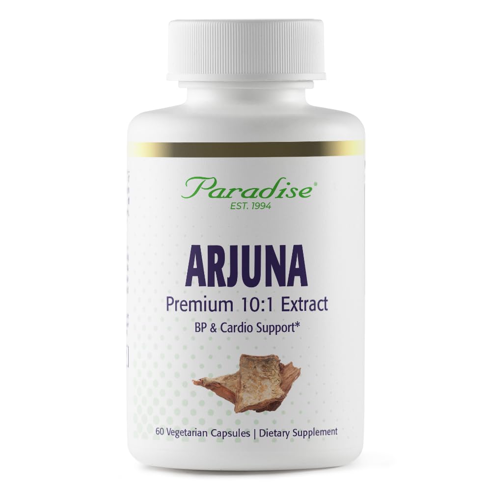 Paradise Herbs Arjuna, Supporto cardiovascolare, Manutenzione della pressione sanguigna, Salute del cuore, Supplemento antiossidante, Vegan, Non OGM, Gluten Free, 60 capsule vegetariane