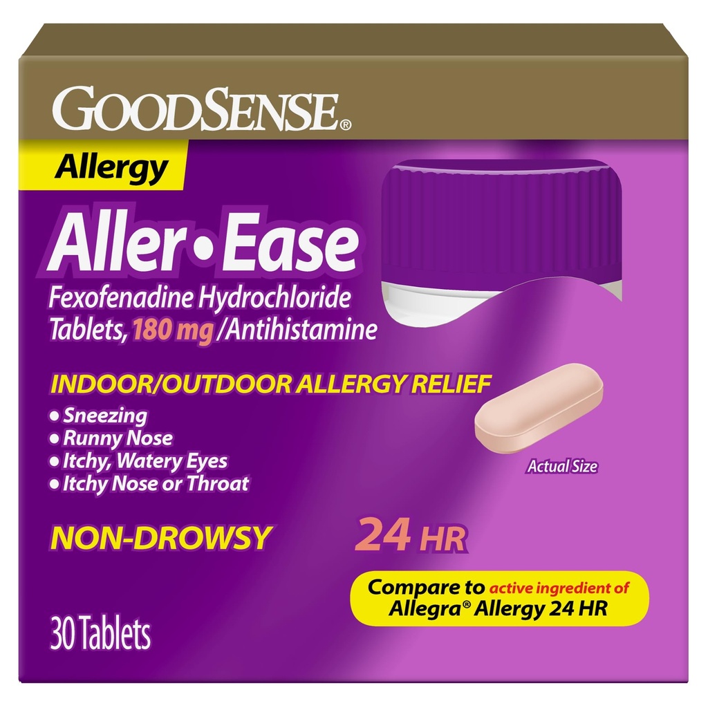 GoodSense Aller-Ease - Fexofenadine Hydrochloride 180 mg compresse - 24 ore di medicina allergia per Indoor & Outdoor Relief, 30 conte