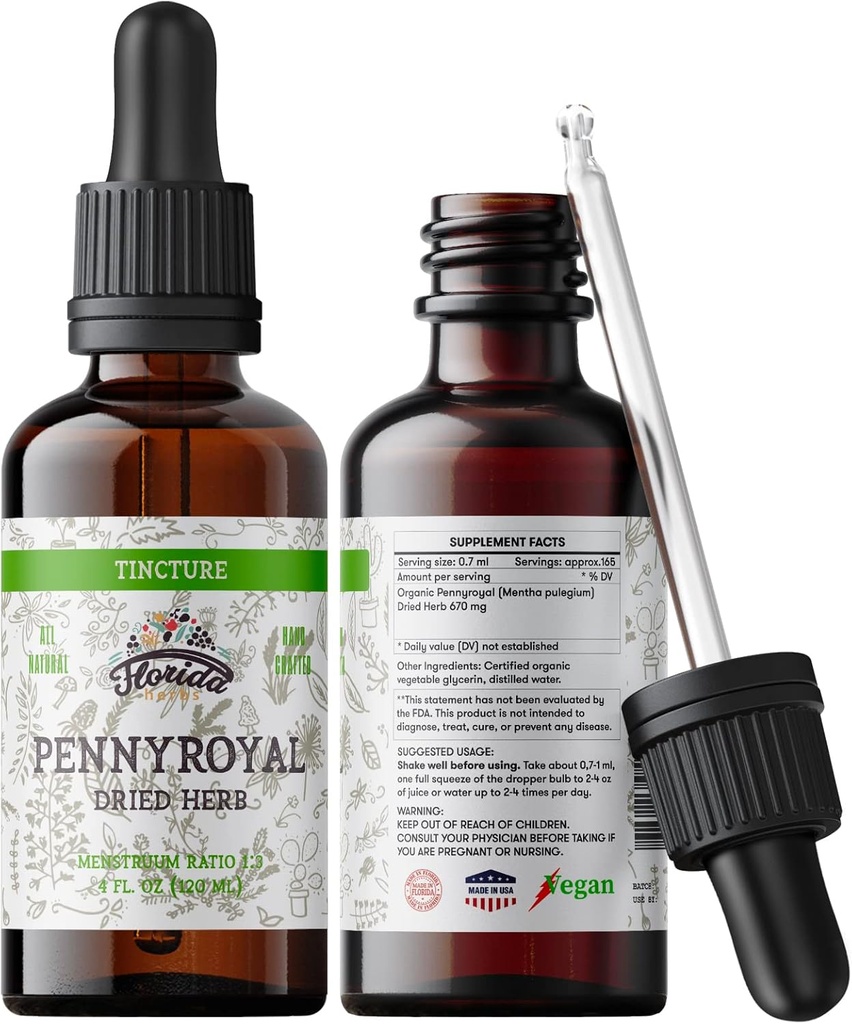 Pennyroyal Tincture, Estratto di Pennyroyal organico (Mentha pulegium) Erbe secca, Non OGM in Glicerina Organica Pressed a freddo 2 oz, 670 mg