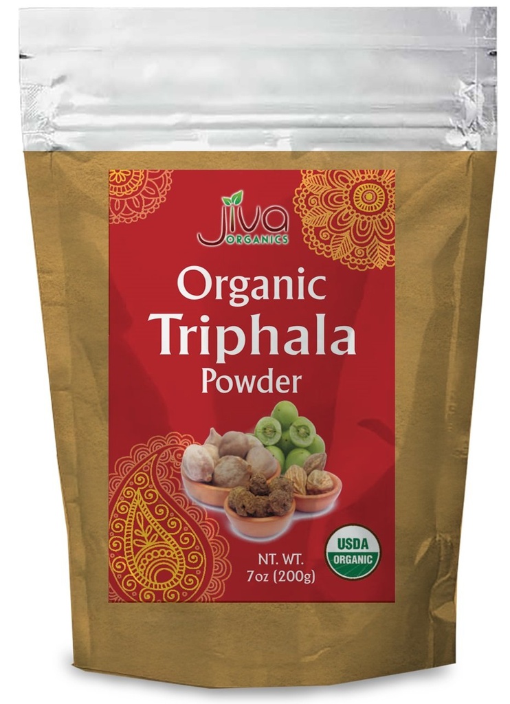 Jiva Organics Triphala Polvere 7 Ounce Bag - Terra Amla, Bhibitaki e Frutta Haritaki Blended, 100% naturale & non OGM