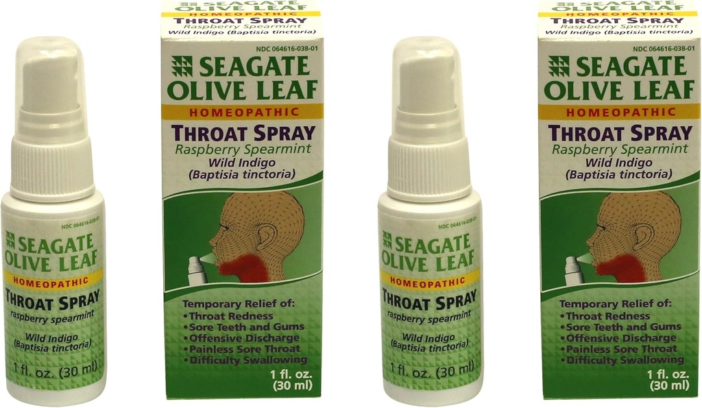 Spruzzo della gola della foglia di oliva omeopatica (Pack of 2) 1 Ounce Raspberry-Spearmint
