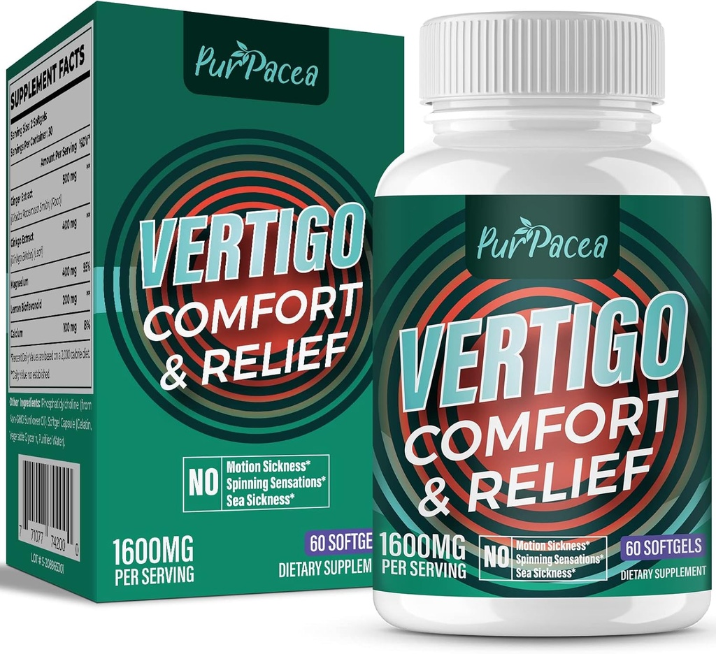 Liposomal Vertigo Supplemento 1600MG, Advanced Absorption Formula, Natural Inner Ear Balance Supplement con Ginger & Ginkgo Biloba Extract, 60 Softgels, 30-Day Supply