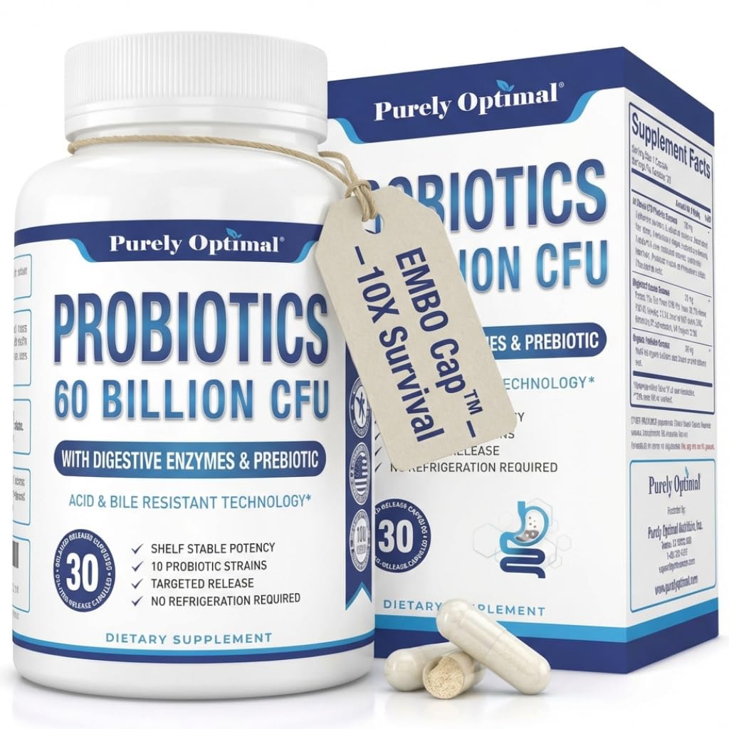 Probiotici Premium puramente ottimali 60 miliardi di CFU w/prebiotici organici & enzimi digestivi