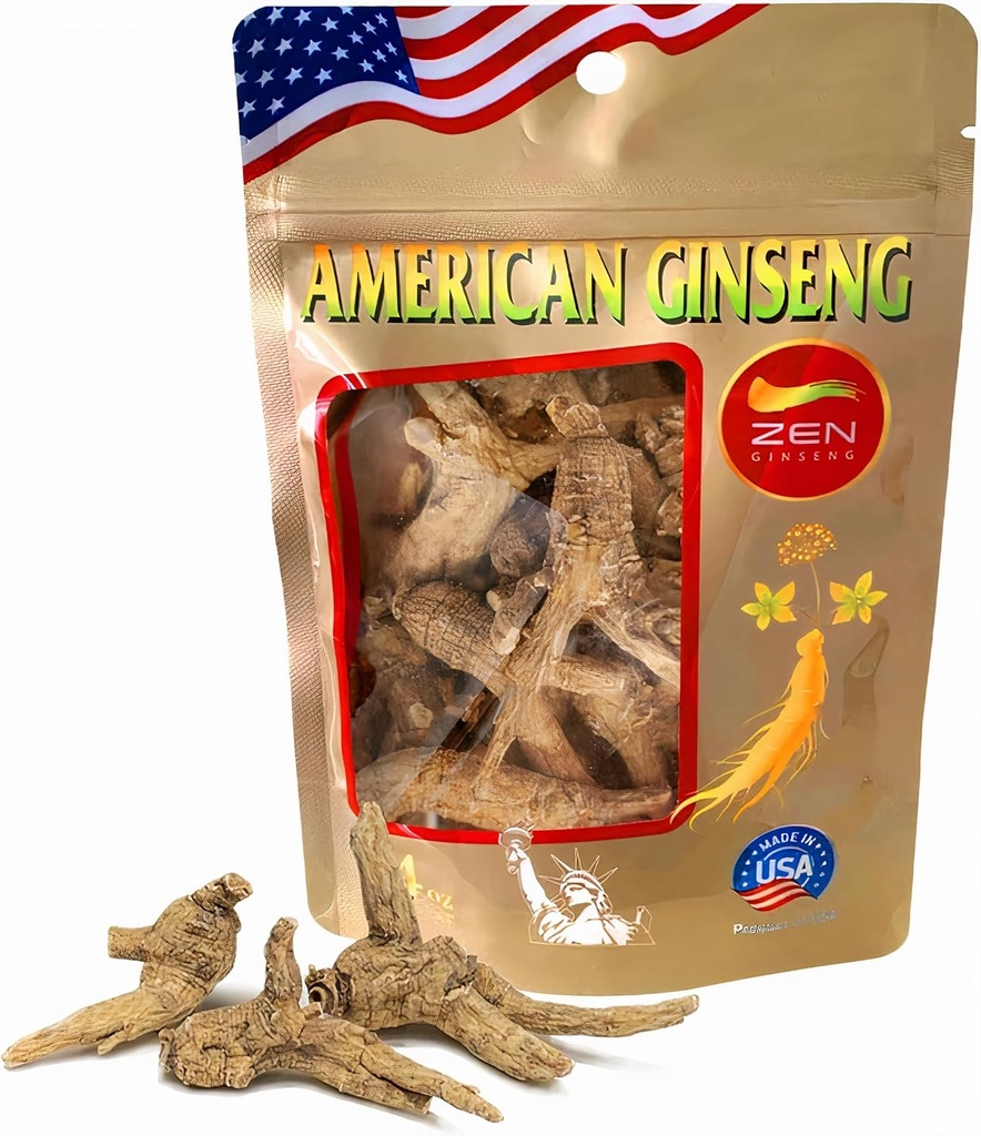 Zen Ginseng - 4 oz Borsa di Ginseng americano non smaltata - Non OGM, Gluten Free. Aggiungi questo Ginseng in Soup, Tea, Caffè, succhi, Smoothies e Baking (Barrel Root 4 oz Bag)