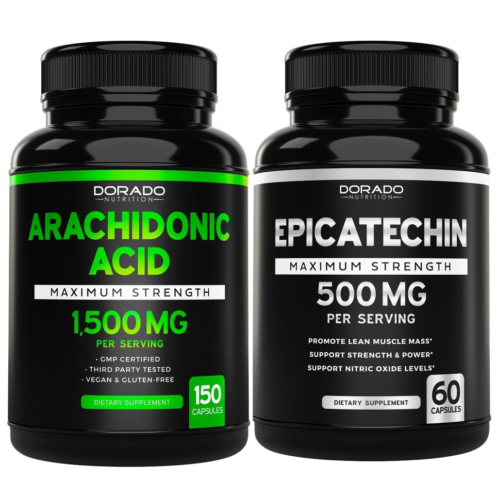 Acido arachidonico (150 capsule) - Supplemento muscolare e forza per la massa muscolare & Recupero per gli uomini e le donne e l'estratto di Epicatechin (60 capsule) Supporta la pompa muscolare magra & Gains - Non-GMO & Vegan
