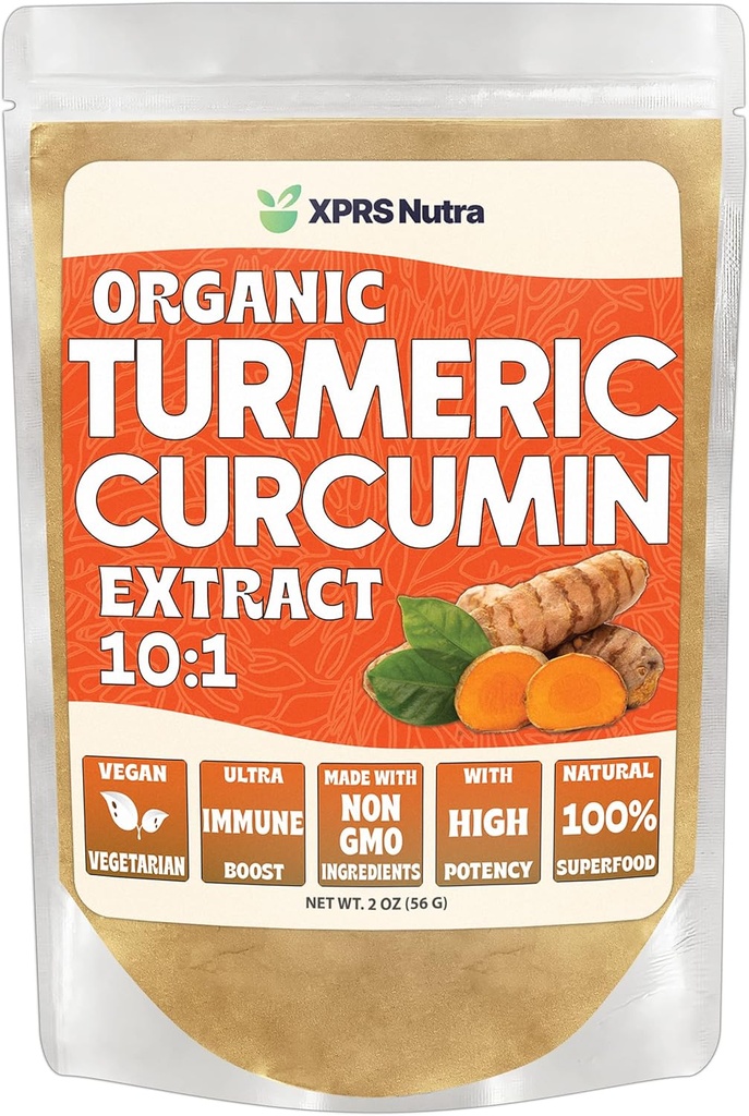 XPRS Nutra Organic Curcumin Powder Extract 10:1 - Premium USDA Organic Curcumin Powder for Immunity - Vegan Friendly Pure Curcumin for Gut Health (2 once)