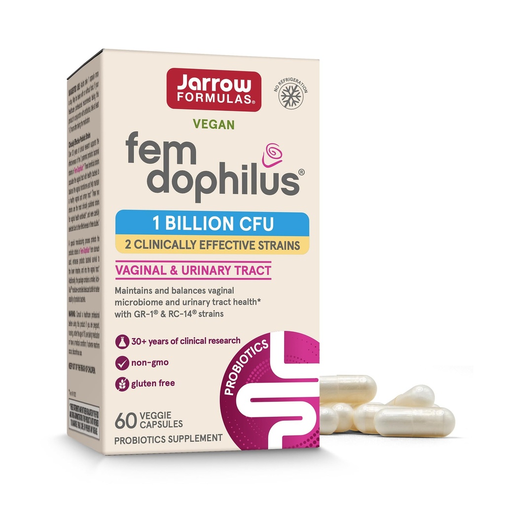 Jarrow Formulas Fem-Dophilus Vaginal Probiotics 1 miliardo di CFU Con 2 Strains Backed Scienza, Supplemento dietetico per Vaginal & Urinary Tract Support, 60 capsule, 60 giorni di alimentazione, Shelf-Stable Probiotics