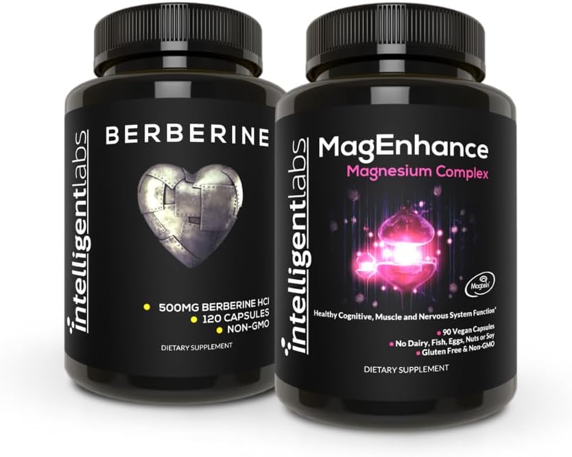 Intelligent Labs 2-in-1 Bundle di MagEnhance Magnesium Supplemento (Magnesium L-Threonate Complex con Mg Glycinate e Mg Taurate) e Max Strength Berberine 500MG Capsule