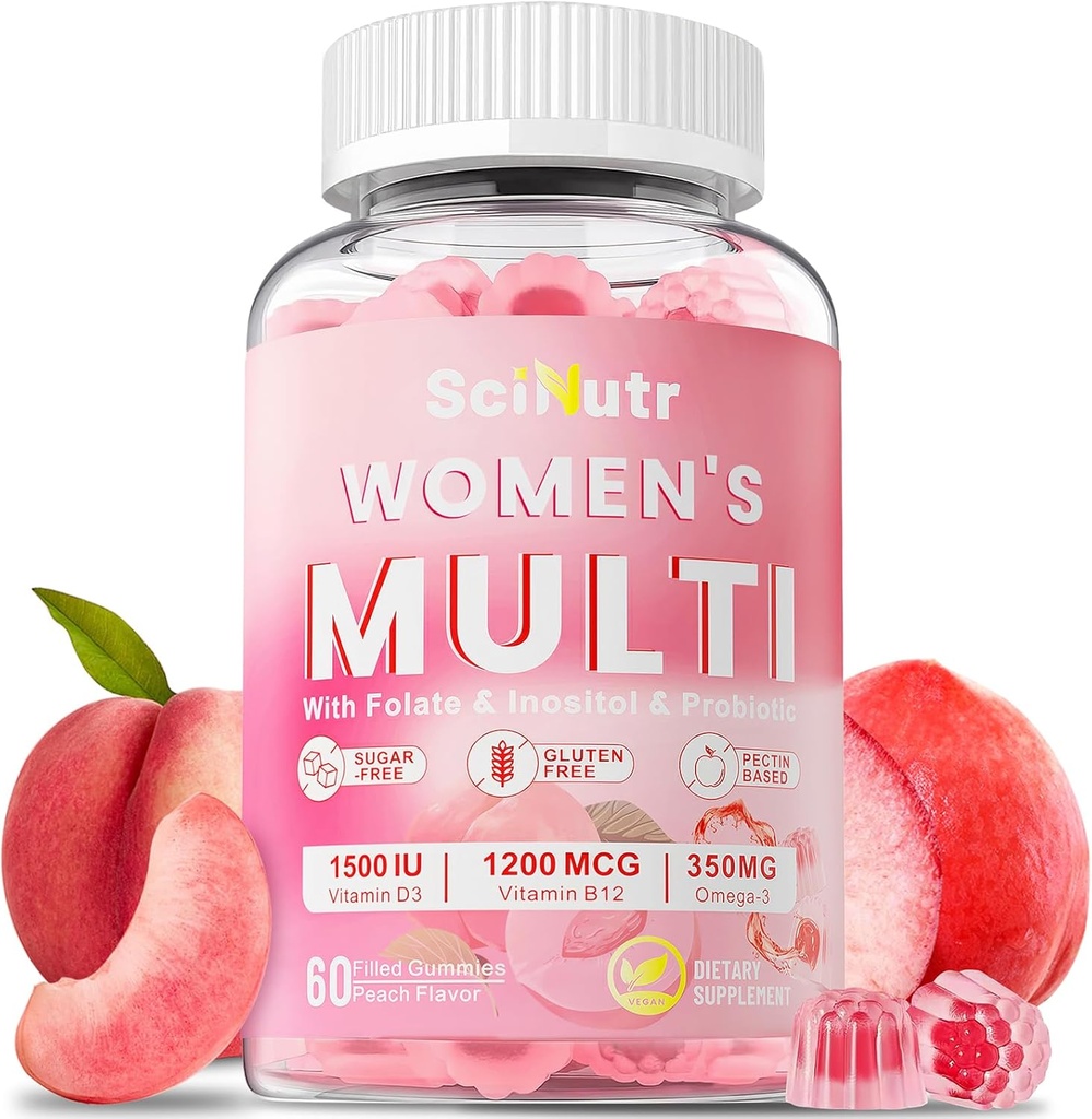 Multivitaminico etilato per le donne Gummies con calcio, magnesio, zinco, vitamina A, C, D3, E, K2, B Complex, Folate, Biotin - Multi Vitamine & Minerali per l'energia, il supporto immunitario e rinforza Bone
