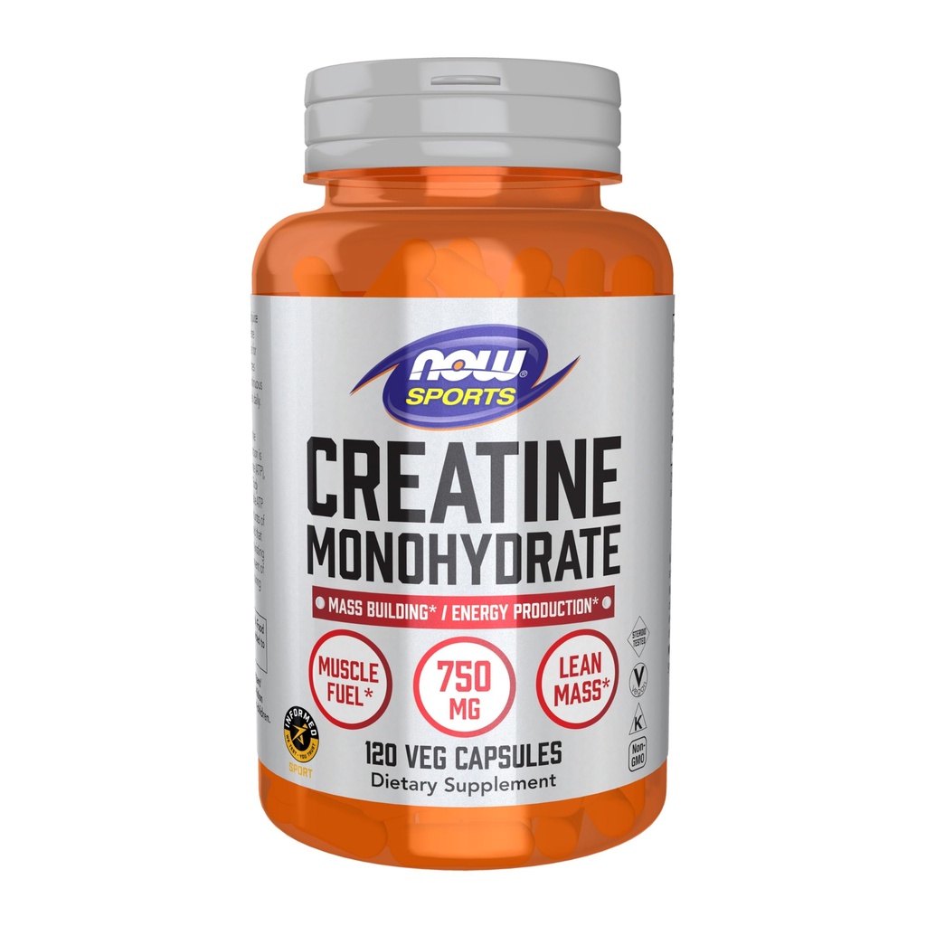 NOW Foods Nutrizione sportiva, Creatina Monoidrato 750 mg, Mass Building*/Energy Production*, 120 capsule di Veg