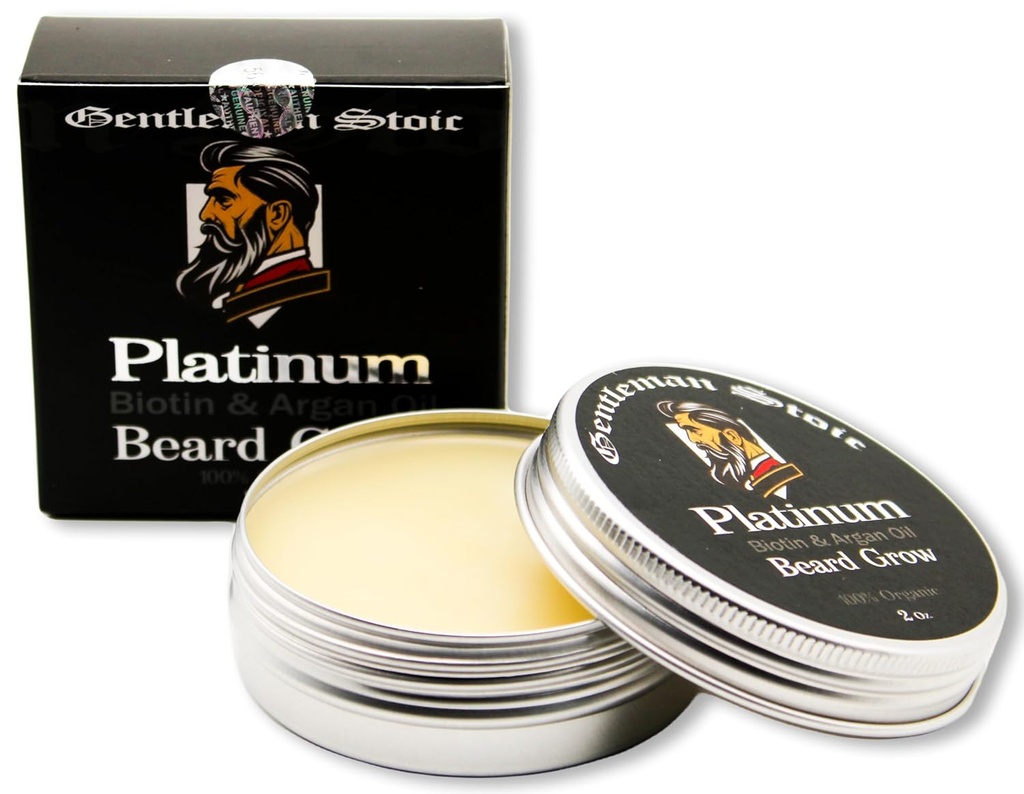 Platinum Beard Grow – Tutti i cuscinetti naturali Balm per gli uomini - Biotin Enhanced Balm Con Argan & Vitamin E Lasciare infuso nel condizionatore di barba per gli uomini – Vanilla Spice (2oz – Confezione di 1)