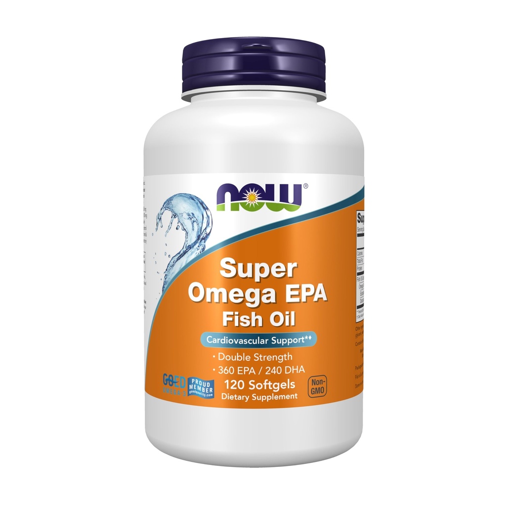 NOW Integratori alimentari, Super Omega EPA, 360 EPA / 240 DHA, Distillati molecolari, Supporto cardiovascolare*, 120 Softgels