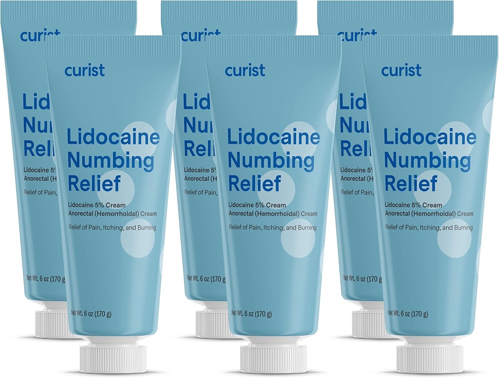 Crema di dolore Topical Crema di lidocaina 5% - (6 oz Tube, Confezione da 6) XL Tube - Pelle Numb Quickly & Efficacemente con 5% Crema Numbing di lidocaina (6 Pack - 36 oz Totale)