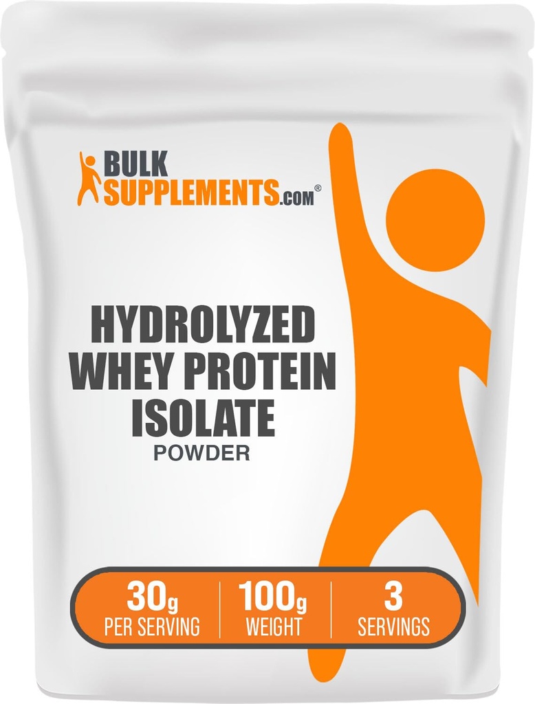 BulkSupplements.com Polvere isolata di proteine del siero di latte idrolizzato - Proteine dell'isolato del siero di siero - senza glutine e senza glutine, 30g per porzione, 100g (3,5 oz) (pacchetto di 1)