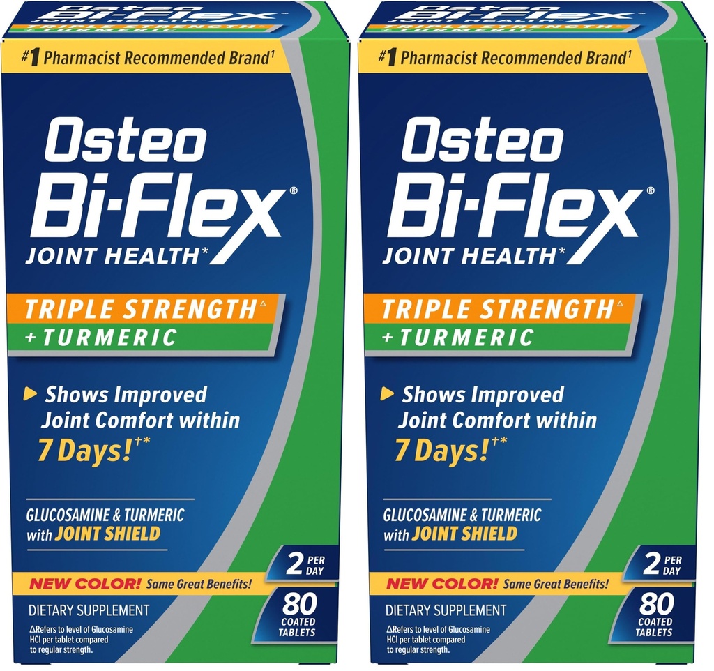 Osteo Bi-Flex Triple Strength Glucosamine con curcuma, Joint Health Supplement, Compresse rivestite, Versione originale, 80 Count (Pack of 2)