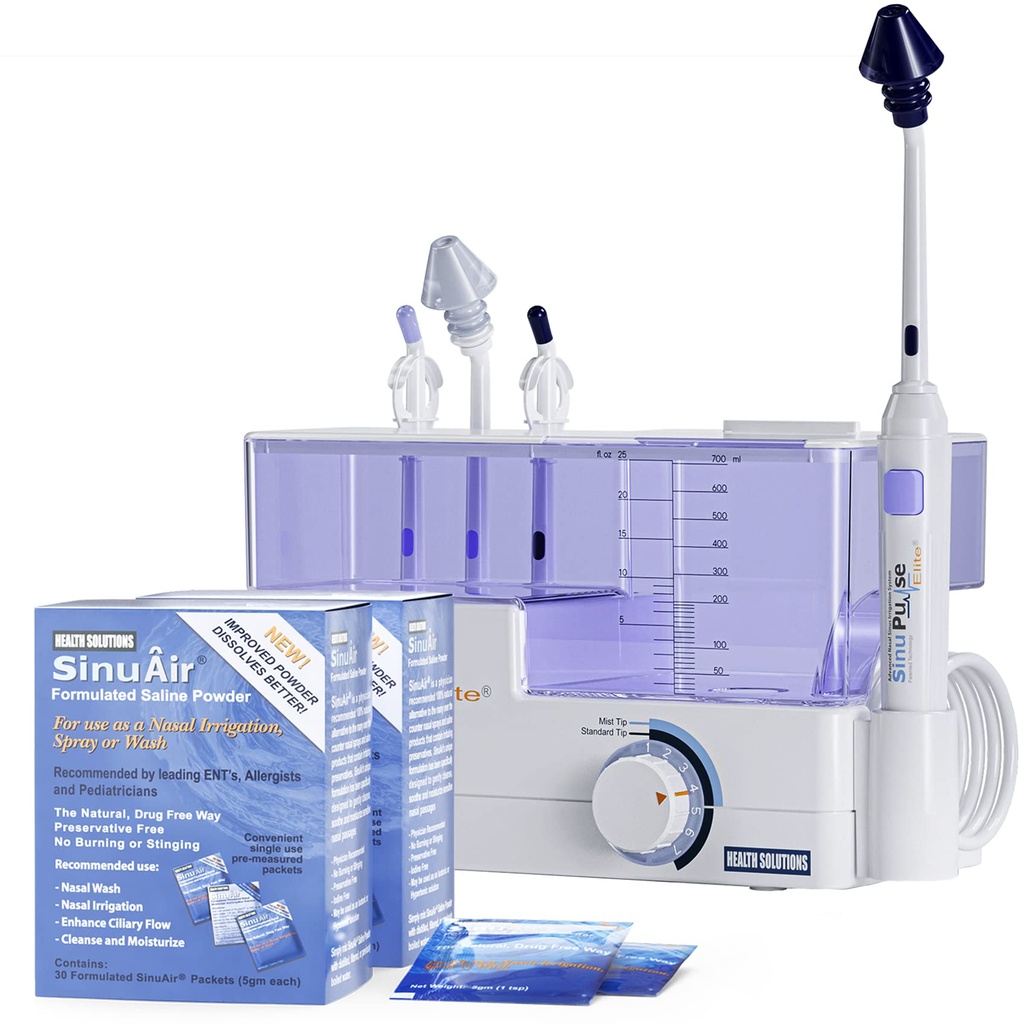 SinuPulse Elite Advanced Nasal Irrigation System - Pulsante Sinus Congestion Relief & Sinus Rinse Machine, Più efficace di Neti Pot, Nose Spray o Nasal Wash Bottiglia, con 90 SinuAir Packets