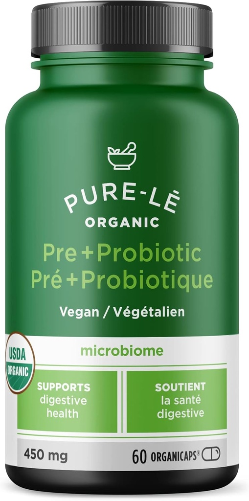 USDA Organic Prebiotic + Probiotic 60 Organicaps - Vegan Certified Organic Kosher Complete Daily Digestive Support. Tutti Natural - Integratore Digestivo Ultra Premium.