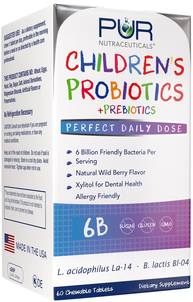 Probiotici per bambini + Prebiotici * 6 miliardi di CFU/Serving * 60 compresse da cucire * 2 mesi di alimentazione * con Prebiotici Sunfiber® & FOS per 10X Più efficacia * 100% Tutto naturale * Made in USA