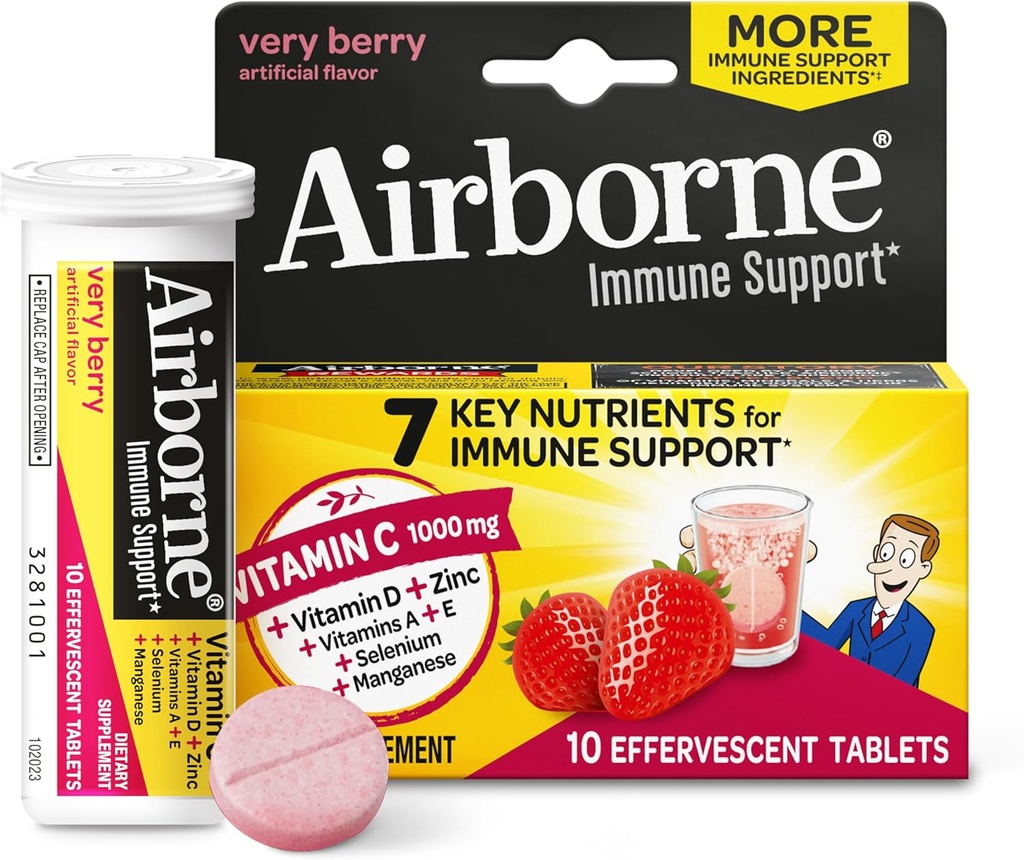 Vitamina C 1000mg (per Serving) - Compresse effervescenti molto aerodinamiche (10 Contenitore in una scatola), Integratore Immune senza glutine, con Vitamine A C E, ZINC, Selenio, Echinacea & Ginger