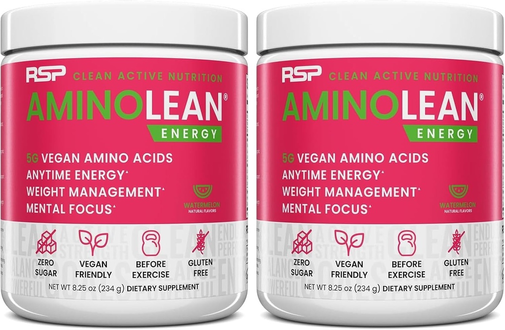RSP NUTRITION AminoLean Pre Workout Powder, Amino Energy & Weight Management con aminoacidi BCAA e caffeina naturale, Preworkout Boost per uomini e donne, 30 Serv (Pack of 2)