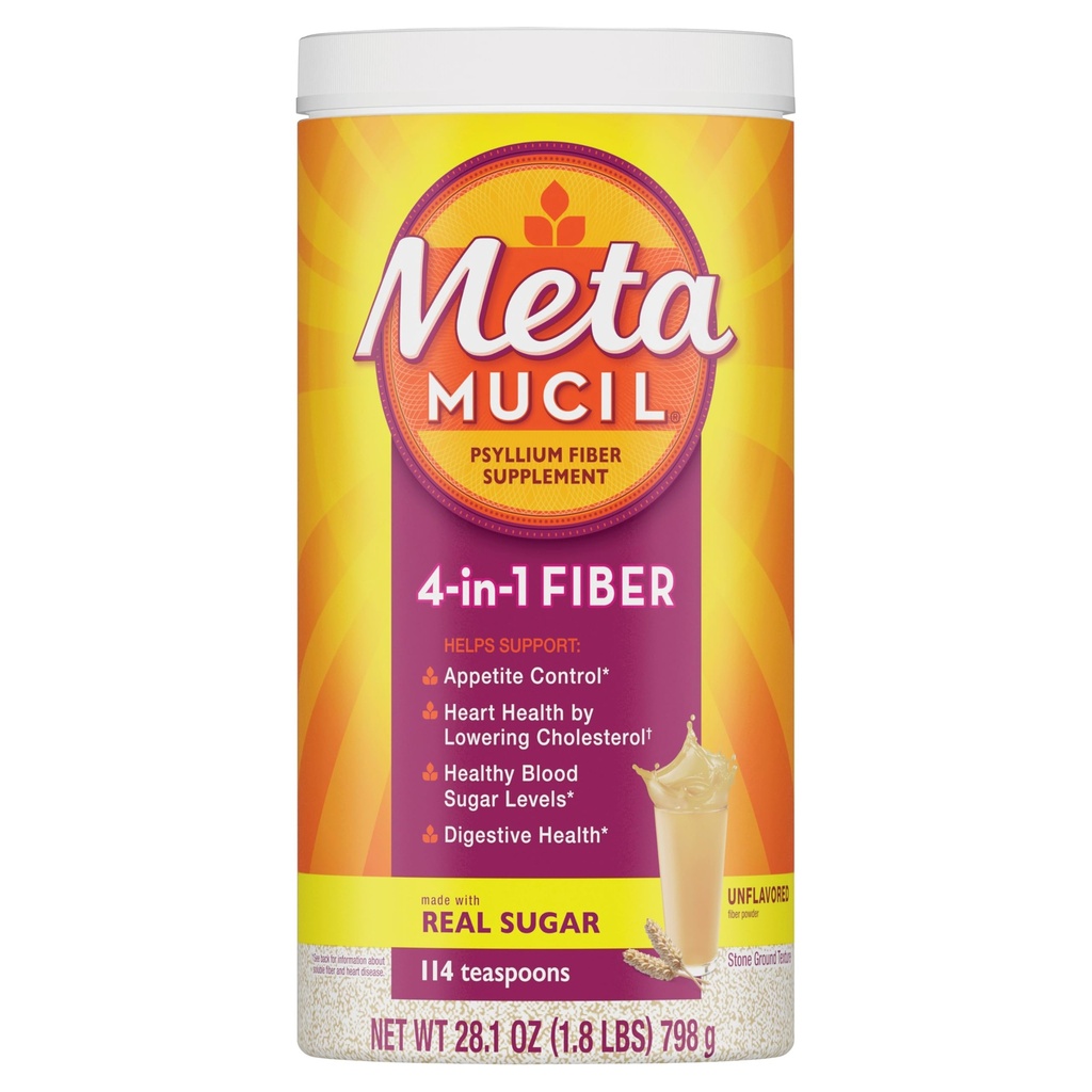 Metamucil, Psyllium Husk Powder, Texture originale non aromatizzata, con Zucchero, 114 Serve, 4-in-1 Fibra Supplemento, Polvere giornaliera Psyllium Husk Fiber Aiuta a sostenere la salute digestiva promuovendo la regolarità*