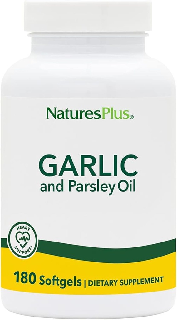 Natures Plus Garlic & Parsley - Promuove naturalmente il colesterolo sano e livelli di pressione sanguigna - 180 Softgels (180 Serve)