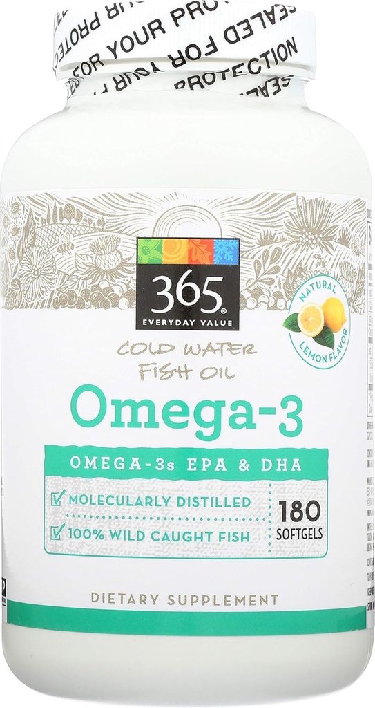 365 da Whole Foods Market, Omega-3 Lemon, 180 Count