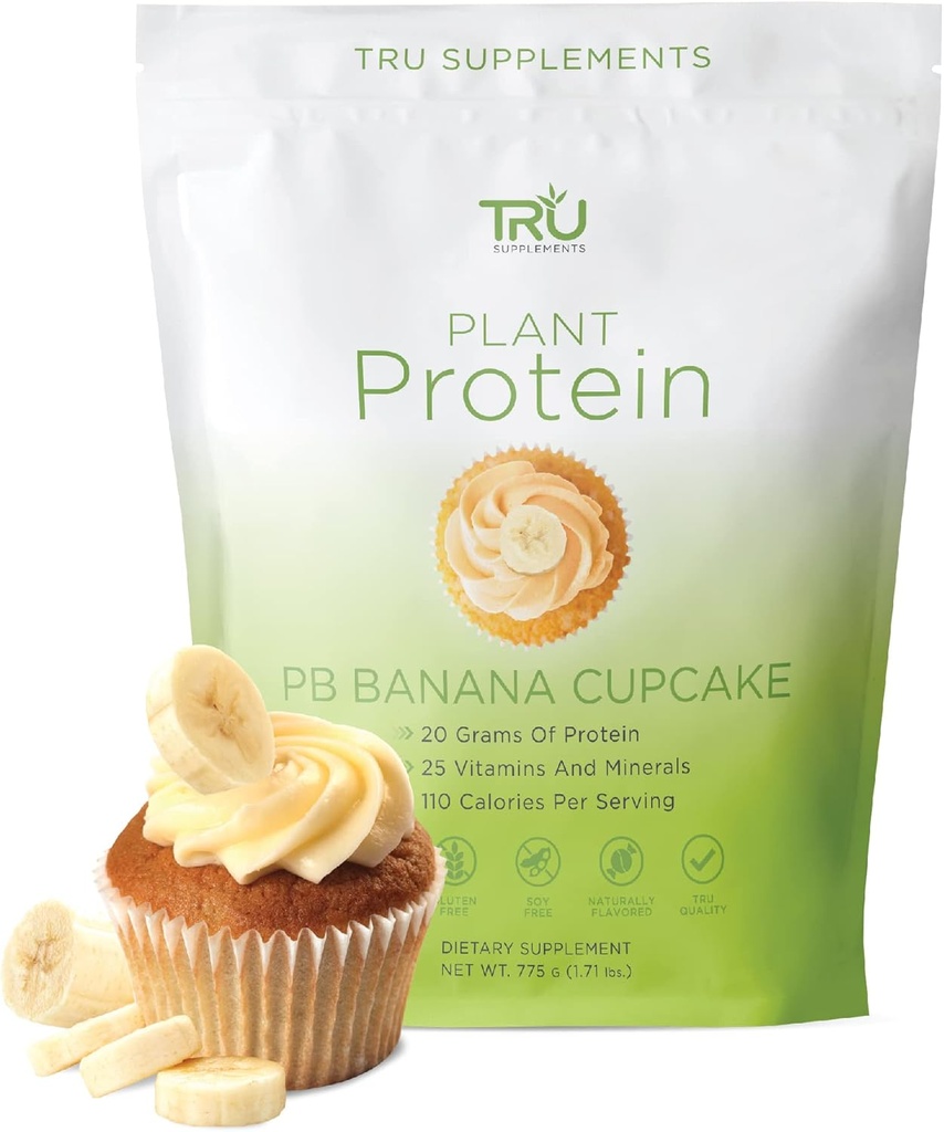 Polvere proteica a base di piante TRU, BCAA, EAA, 20g Vegan Rice Brown & Pea Protein, 100 Calorie, 27 Vitamine, Nessun aroma artificiale 25 Servings (Coccolato di banana di burro di arachidi)